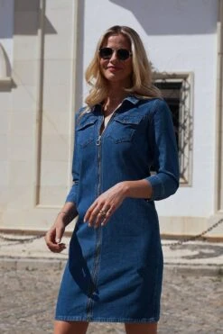 Indigo Blue Zip Front Denim Shift Dress 9 Indigo Blue Zip Front Denim Shift Dress -Opal & Oak Store 88149569deb87e88969231053c9236e3e168bdb6