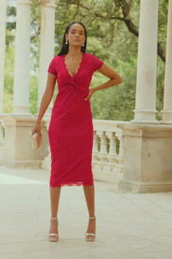 Raspberry Pink Short Sleeve Lace Jersey Dress -Opal & Oak Store 89284137f7cf7c3a14dcbefc023bbca6f7e66cb2