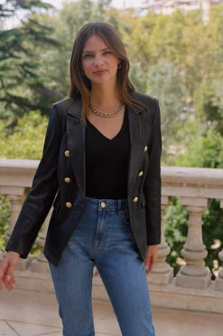 Black Leather Blazer With Gold Button Detail -Opal & Oak Store 8ed9975eed57109808981b044237bd520fe23365