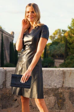 Black Leather Panelled Fit & Flare Dress -Opal & Oak Store 900afbf8a2bcce55102d274917f120691630550f