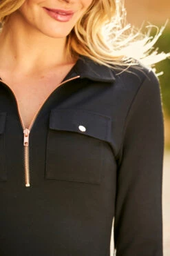 Black Ponte Collared Jersey Dress With Rose Gold Zip Detail -Opal & Oak Store 92 blackdress 139