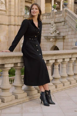 Black Denim Fit & Flare Midi Shirt Dress -Opal & Oak Store 95b35f324ff98846c57809e6511abcd10414ec38