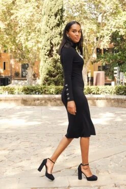 Black Roll Neck Button Cuff Detail Knitted Dress -Opal & Oak Store 97ae85ff777e2c0f73cabd606d5f3f0f21d34451