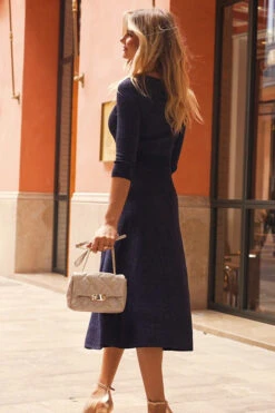 Navy Blue Metallic Sweetheart Neckline Fit & Flare Knitted Dress -Opal & Oak Store 9a300d0e75210688296a52ca3bd10f25df6f683e