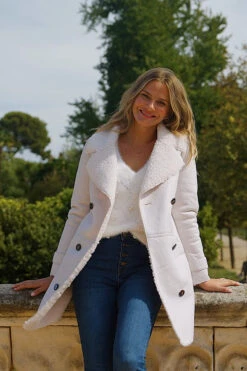 Ecru Luxe Faux Shearling Double Breasted Coat -Opal & Oak Store 9a76e29521fbc26a02e054e406ecbc2fb79d669b