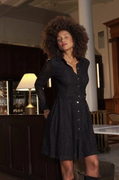 Black Lace Fit & Flare Shirt Dress -Opal & Oak Store 9b0d1fc91946c74f4f491e42dfce5a7b07589e2b