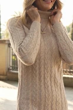 Natural Roll Neck Cable Knit Dress -Opal & Oak Store 9e43c43796ed30b7d1e0f6abb6ab752493962ac4