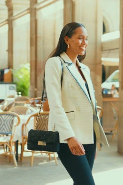 Ivory Boucle Blazer With Faux Leather Trim -Opal & Oak Store a1844103d421a690059f17068e2fdc63aec1eb26