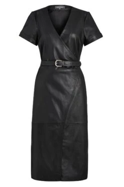 Black Luxury Leather Belted Wrap Dress 15 Black Luxury Leather Belted Wrap Dress -Opal & Oak Store a19dl001 wrap dress black copy