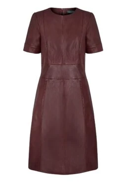 Burgundy Leather Panelled Shift Dress -Opal & Oak Store a19dl004rd00040010 burgundy panel detail dress copy