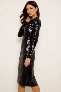 Black Sequin Cut Out Back Detail Dress -Opal & Oak Store a19dw183 14