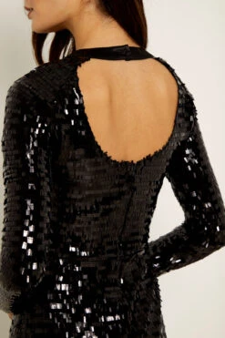 Black Sequin Cut Out Back Detail Dress -Opal & Oak Store a19dw183 19