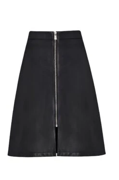 Black Leather Zip Front A-Line Skirt -Opal & Oak Store a19sl004 bk0001black leather aline 2 copy
