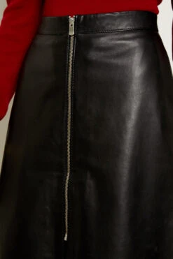 Black Leather Zip Front A-Line Skirt -Opal & Oak Store a19sl008 106