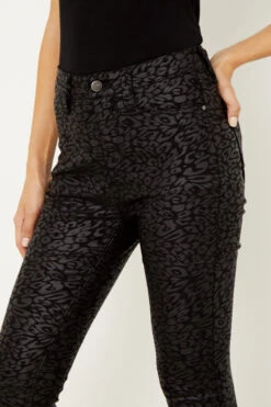 Black Textured Leopard Print Coated Skinny Jeans -Opal & Oak Store a20bd021 12
