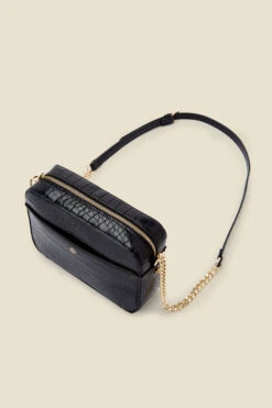Black Croc Faux Leather Chain Detail Cross Body Bag -Opal & Oak Store a21ac062bk00010one 3