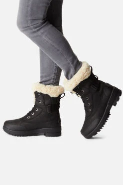 Sorel Black Leather Shearling Collar Hiker Boot