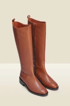Luna Tan Leather Flat Knee High Boot -Opal & Oak Store a21fw026bn c