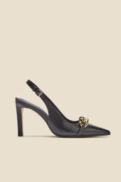 Ariana Black Leather Chain Detail Slingback Court Shoe -Opal & Oak Store a22fw039bn b rt