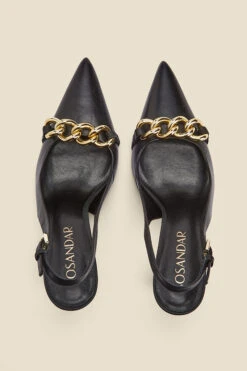 Ariana Black Leather Chain Detail Slingback Court Shoe -Opal & Oak Store a22fw039bn c rt