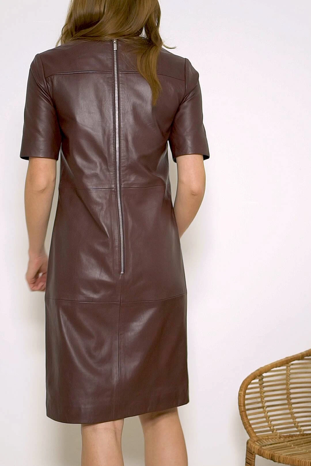 Burgundy Leather Zip Detail Shift Dress 6 Burgundy Leather Zip Detail Shift Dress - Image 6