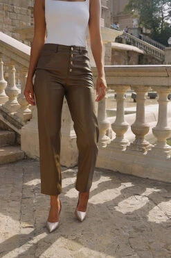 Mocha Faux Leather Cropped Wide Leg Trousers -Opal & Oak Store aa97bc8ca1e0d3a16fb859422ca1c5d8f06b2953