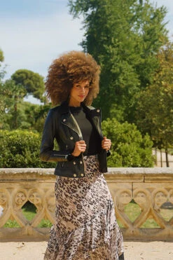 Black Leather Biker Jacket With Gold Button Detail -Opal & Oak Store b41f0fac88d4d464fc160544c2792c985ec454e5