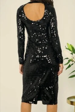 Black Sequin Cut Out Back Detail Dress -Opal & Oak Store b45694e901b46131ddd818115187e7c59b6c71bf
