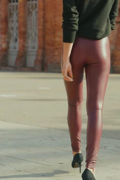 Burgundy Rose Gold Button & Zip Detail Leather Look Leggings -Opal & Oak Store b553869888b987a34584829afc2deda0087bb8b9