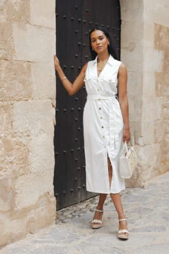 Ivory Belted Denim Midi Dress -Opal & Oak Store b569f1e143bfdc71d0908cd260955747aed7c5e0