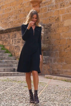 Black Ponte Collared Jersey Dress With Rose Gold Zip Detail -Opal & Oak Store b6c5a0659cd61910d592c135b36b9ba25bc3285f