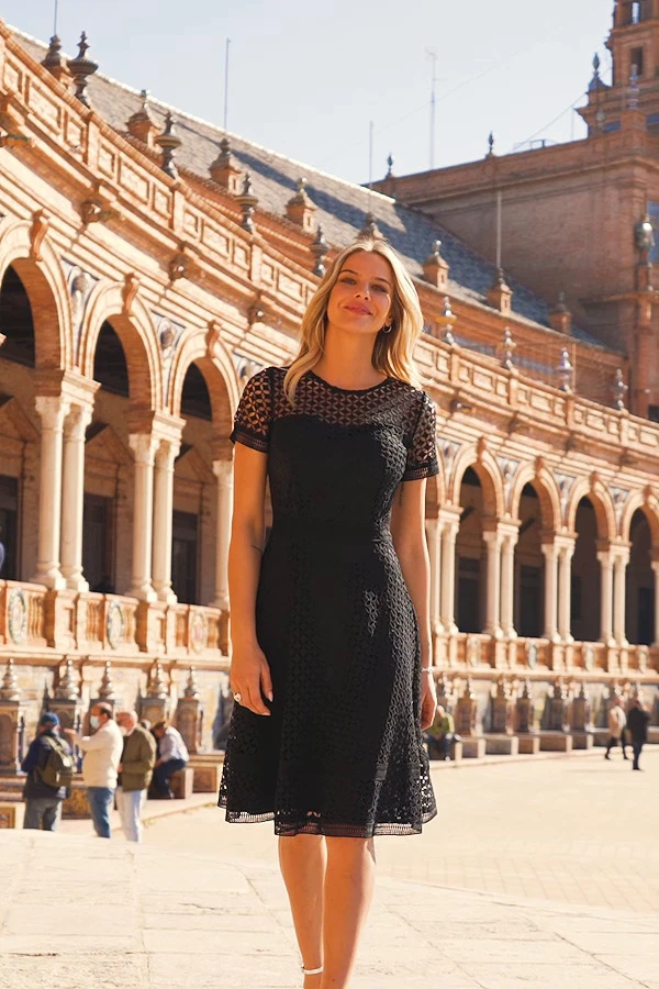 Black Luxe Lace Detail Fit & Flare Dress 7 Black Luxe Lace Detail Fit & Flare Dress - Image 7