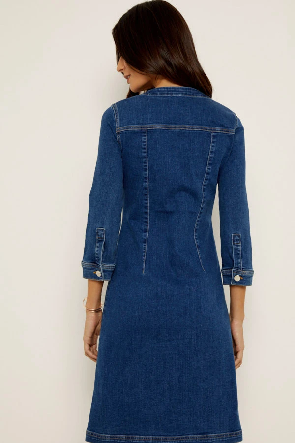 Indigo V Neck Button Front Denim Dress 2 Indigo V Neck Button Front Denim Dress - Image 2