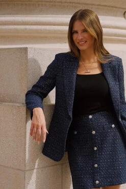 Navy Blue Boucle Blazer -Opal & Oak Store bdf44fdf9738571ea254fca6ba9175c996be0e83