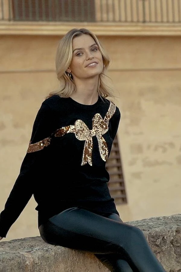 Black Gold Sequin Bow Knit Jumper 7 Black Gold Sequin Bow Knit Jumper - Image 7
