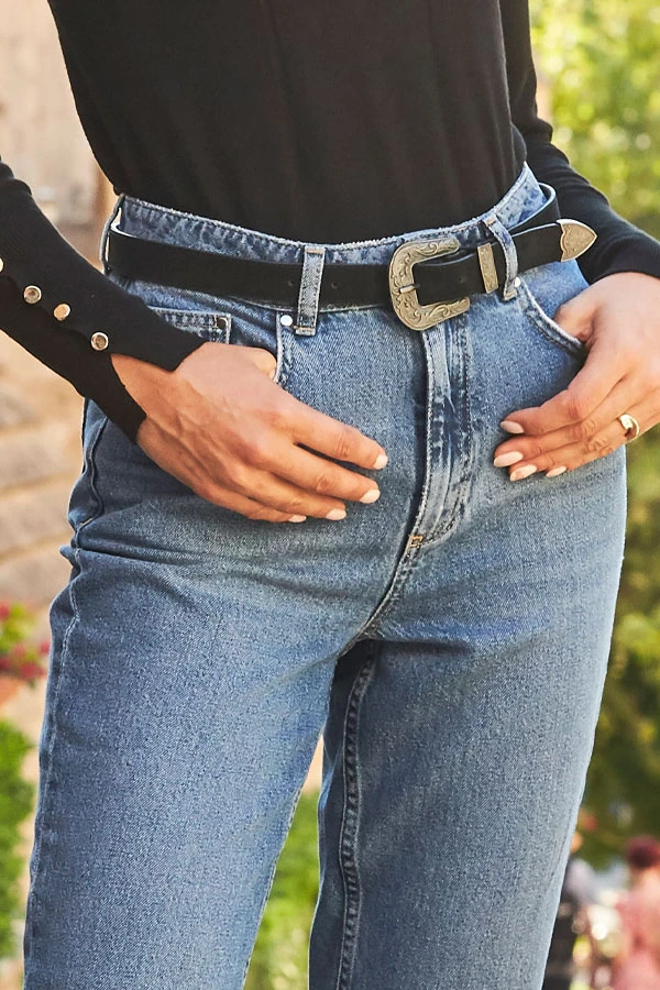 Black Suede Western Buckle Waist Belt 2 Black Suede Western Buckle Waist Belt - Image 2