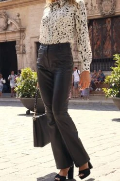 Black Leather Kick Flare Trousers -Opal & Oak Store c053a4efde25b7b4a4bcf05ff2610feccf68fbb0