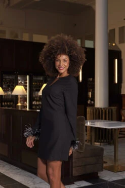 Black Keyhole Detail Feather Cuff Shift Dress -Opal & Oak Store c52c9f46edf9687b93779bb88d18ca93a26cbc6c