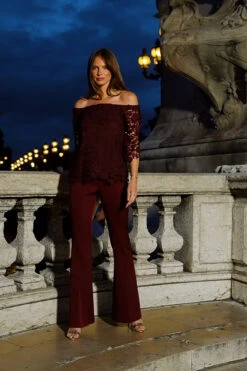 Burgundy Luxe Lace Bardot Top -Opal & Oak Store d5a6c3967f83e44b38e88174f16637c0f2712c37