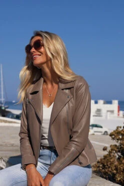 Taupe Leather Biker Jacket -Opal & Oak Store d6c4ad7c9e0eb0bd524f2e420300a4bb6a1715dc