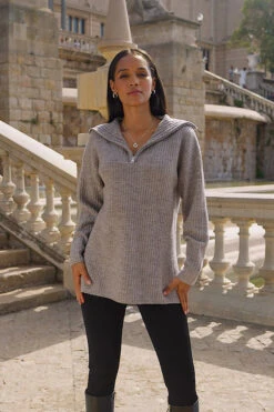 Natural Rib Knit Half Zip Longline Jumper -Opal & Oak Store d74a5052c0000b9fb3c0458ca08340690b593dcd