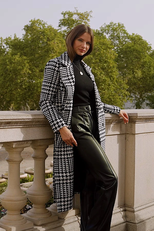 Black & White Dogtooth Print Longline Coat 6 Black & White Dogtooth Print Longline Coat - Image 6