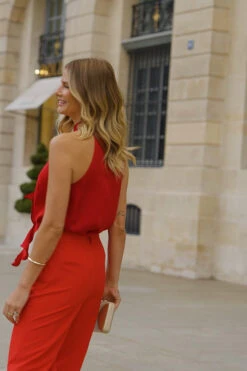 Red Satin Corsage Ruffle Detail Halter Neck Top -Opal & Oak Store da9034fb0dd4987de77652cf833e4e625c710fb8