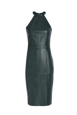 Dark Green Premium Leather Halter Neck Dress -Opal & Oak Store darkgreenleatherdress