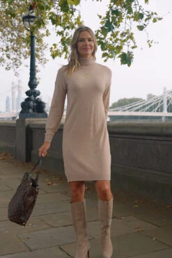 Cream Roll Neck Button Cuff Knitted Dress -Opal & Oak Store dd9f782af256e95373ee2e7bf0bd37467f7c08bb