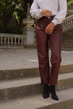 Wine Leather Straight Leg Trousers -Opal & Oak Store e1824b0351b47e8bcaf25c46a7eee8578a3184ef