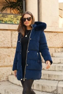 Navy Blue Luxe Velvet Padded Coat -Opal & Oak Store e23dc74a12669d2a9f6856c1fea62eea4b3dbe0f