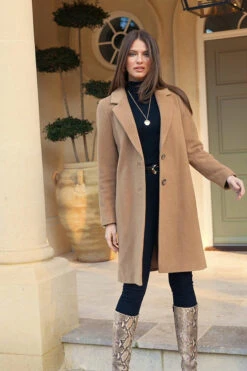 Camel Wool Mix Coat With Button Detail -Opal & Oak Store e4c91d16c971224fa3ef8c7c8b6675c147c1584c
