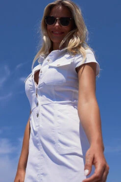 White Popper Front Short Sleeve Stretch Denim Dress 13 White Popper Front Short Sleeve Stretch Denim Dress -Opal & Oak Store ea9e823a4ec80a4502195691612a08d7f27ef8b6