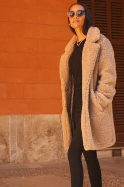 Taupe Super Cosy Borg Coat -Opal & Oak Store f4e2227556112adff7316fe63ebc0060d0cb13d3